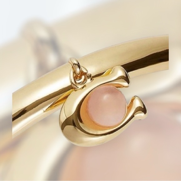 Coach Hinged Bangle Bracelet Gold tone with Rose Quartz C NWT - Picture 2 of 6